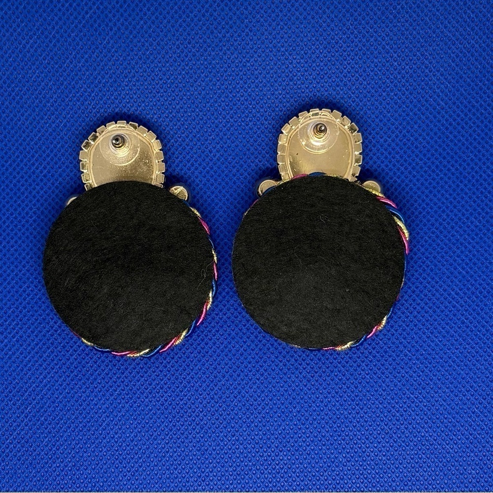 Bold MultiColor Rhinestones & Rope Dangle Earrings - Post Back - Picture 4 of 7